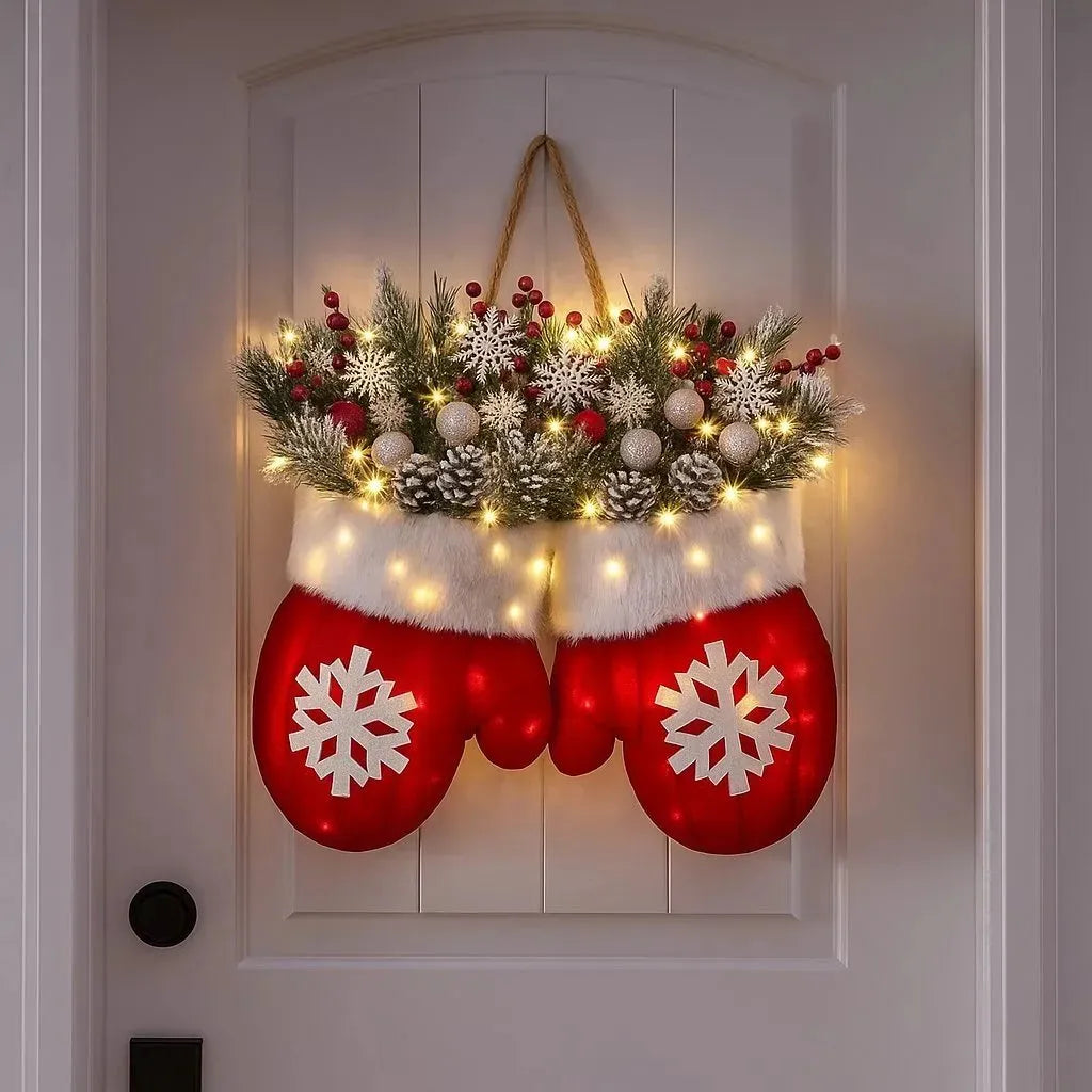 🎄Hot Sale-60% OFF🥊Twinkling Christmas Mitten Wreath with LED Lights💐✨