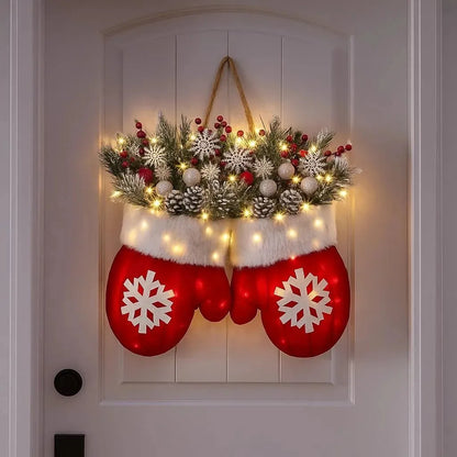 🎄Hot Sale-60% OFF🥊Twinkling Christmas Mitten Wreath with LED Lights💐✨
